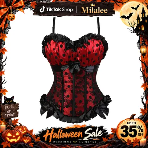 Milalee Womens Sexy Satin Overbust Bustier Corset Lace-Up Trim Waist Cincher Shapewear Top Slimming Body Shaping Corset for Party Daily Wear 2796