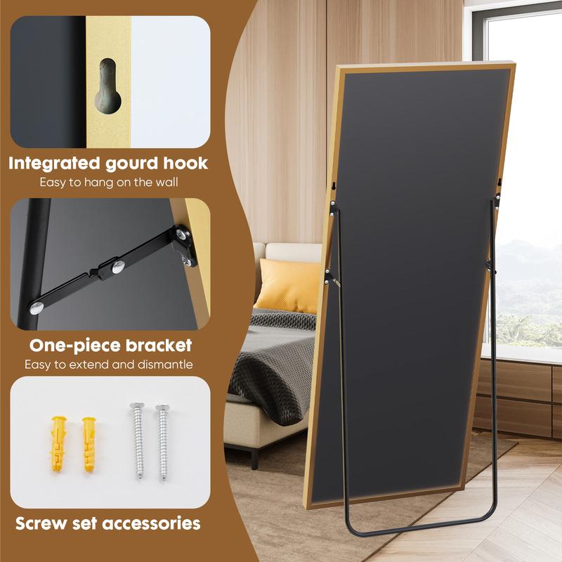 【Black Friday】 71 "x26" full-length mirror-floor-standing, wall-mounted or tilting full-length mirror with arched rectangular design, frameless suspension mirror suitable for bedrooms, corridors and entrance passages, gold/black