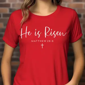 He is Risen - Christian T-Shirt for Men & Women - Matthew 28:6 - Short Sleeve Crew Neck - Casual Summer Wear - 100% Ring-Spun Cotton - Breathable & Elastic - Faith-Based Fashion Fabric Knit