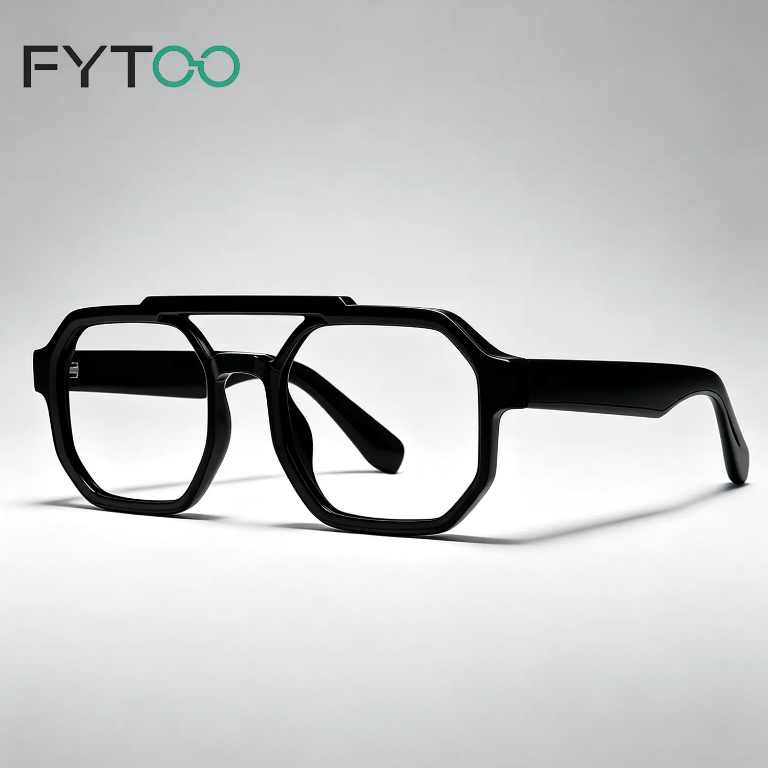 FYTOO Black Double Bridge Aviator-Style Acetate Glasses, Bold Retro Statement Eyeglasses   1677-01, Statement Frame Glasses, Casual Frames & Glasses