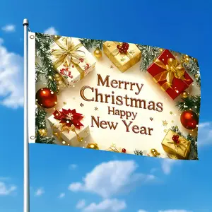 Double-sided 2D Flat Printed Christmas Backdrop 3x5 Feet - Merry Christmas And Happy New Year Holiday Banner With Pine Tree And Snow Design For Home Wall Decoration Party Supplies