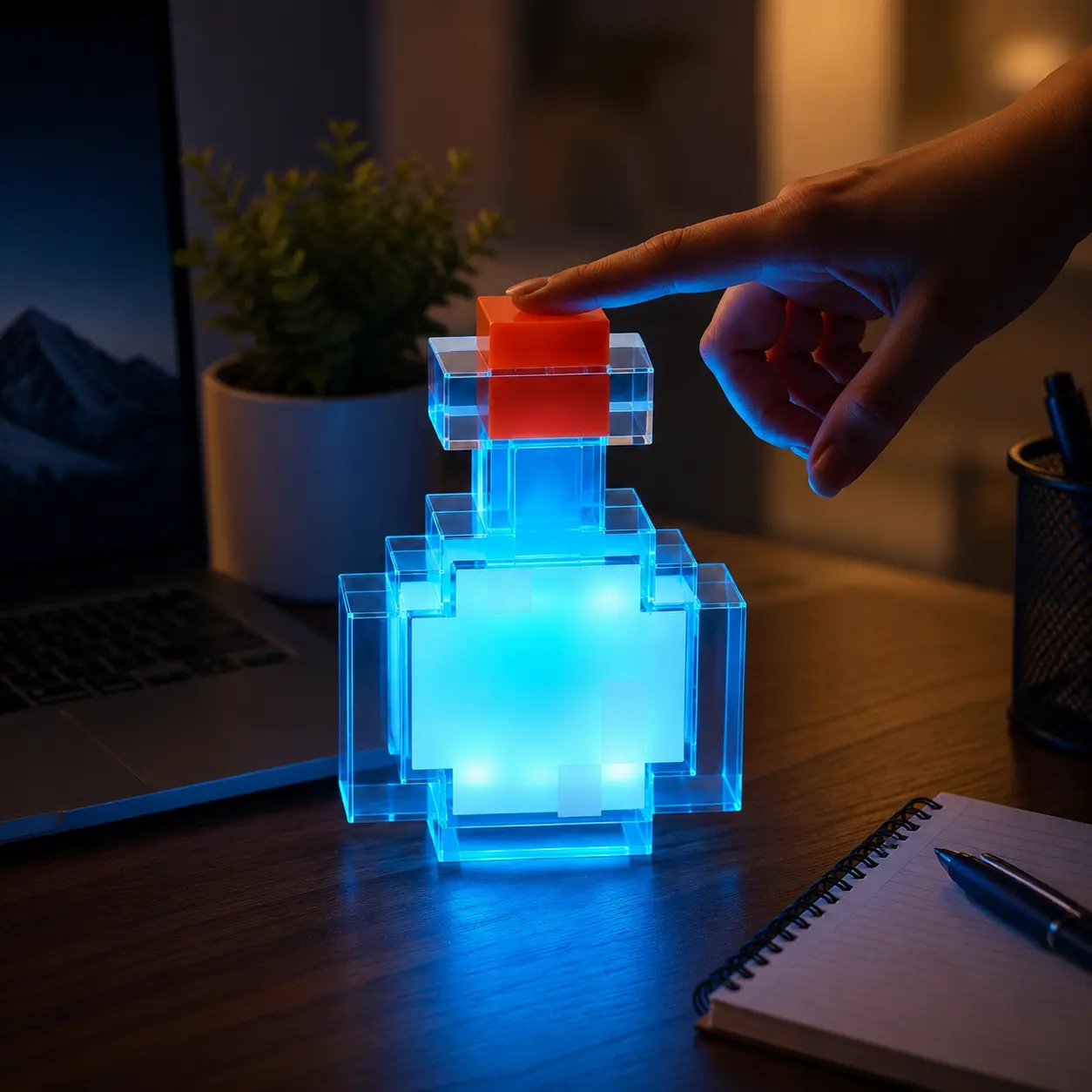 Pixel Potion Bottle LED Night Light, 8-Color Color Changing Ambient Lamp, Gaming Room Desk Decor, Bedroom Mood Light, Pixel Style Home Decoration, Halloween Decor, Christmas Gift for Teens & Adults