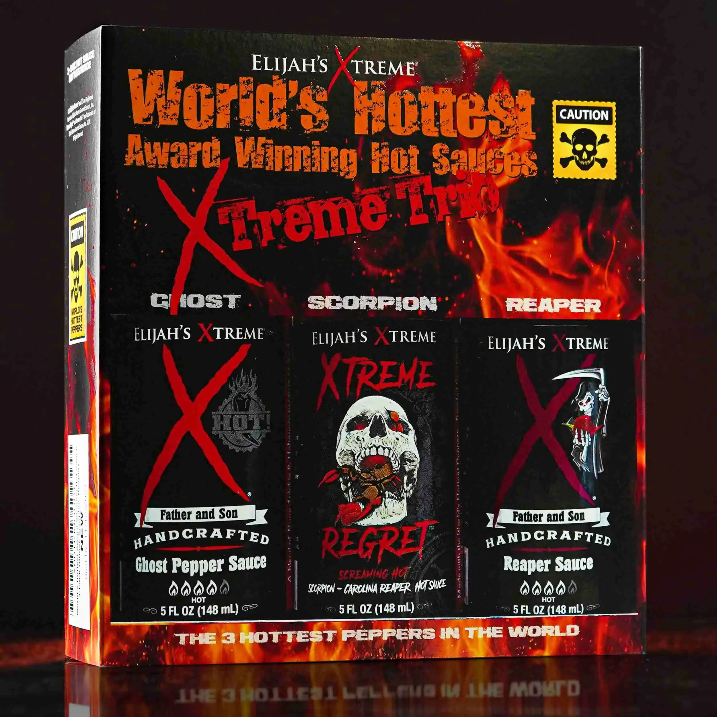 Elijah’s Xtreme World’s Hottest Xtreme Trio Hot Sauce Variety Pack, Ghost Pepper Reaper Scorpion, 3 Bottles, 350,000-800,000 SHU