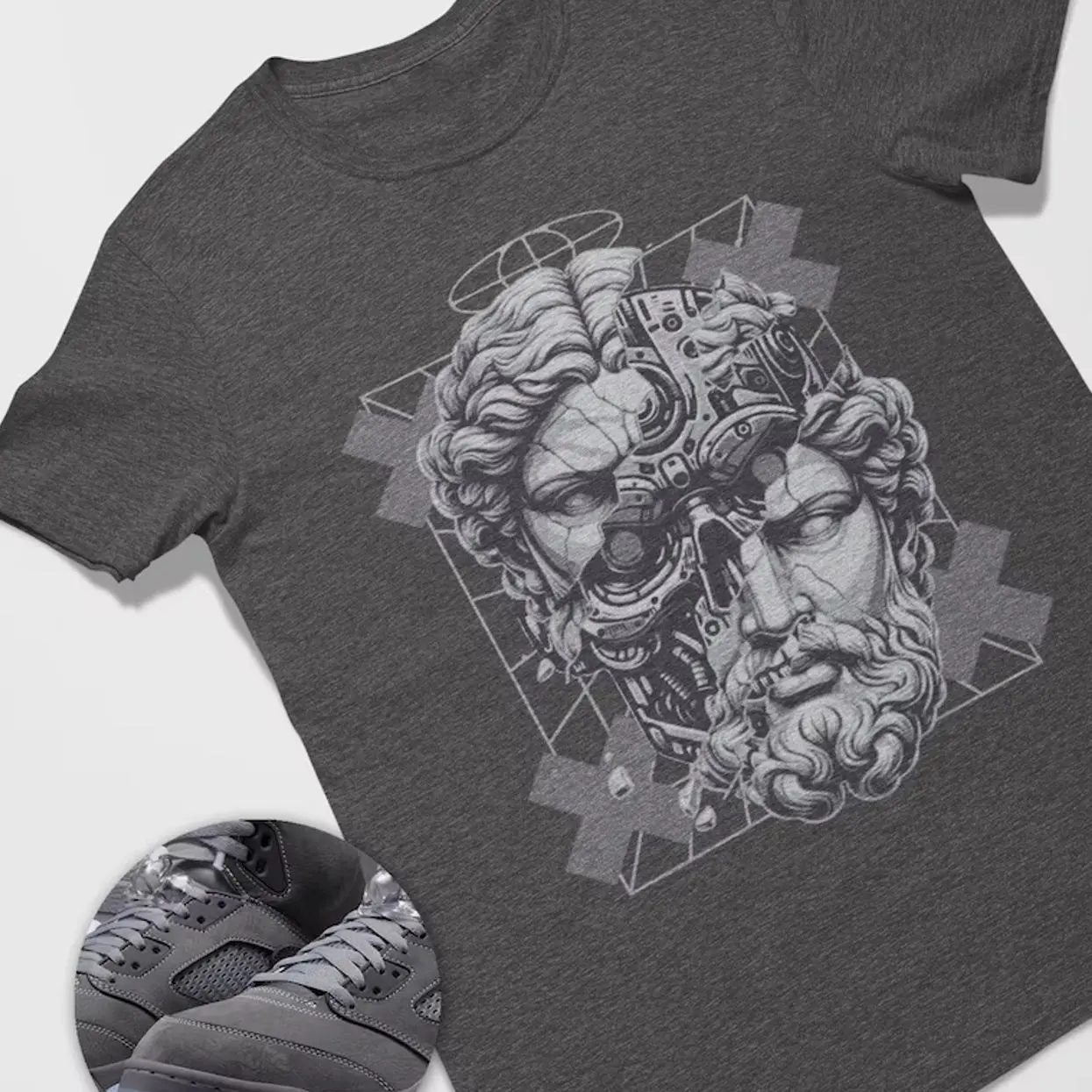 Beta Jordan 5 Wolf Grey Matching Sneaker Tee Shirt Grey