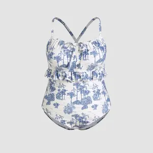 Cider Floral Knotted Shaping One Piece Swimsuit Curve & Plus