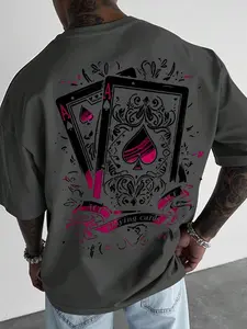 Men's Plus Size Ace of Spades Playing Cards Graphic Tee, Gothic Streetwear, Summer Casual Short Sleeve, Y2K Skate Street Fashion, Gift for Streetwear & Casino Theme Lovers