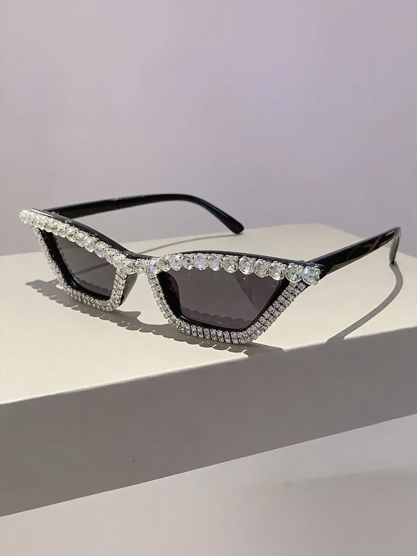 Women's Fashion Rhinestone Cat Eye Triangle Glasses, High-End Luxurious Decorative Eyewear, Casual Trendy Lightweight Unisex Sunglasses