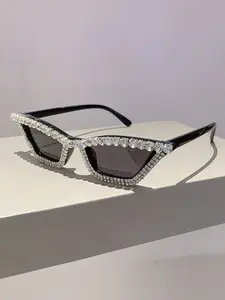 Women's Fashion Rhinestone Cat Eye Triangle Glasses, High-End Luxurious Decorative Eyewear, Casual Trendy Lightweight Unisex Sunglasses