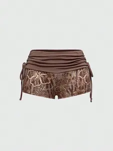 ROMWE Y2K Beach Shorts Low Waist Drawstring Ultra Short Coconut Girl Summer Vacation Outfit