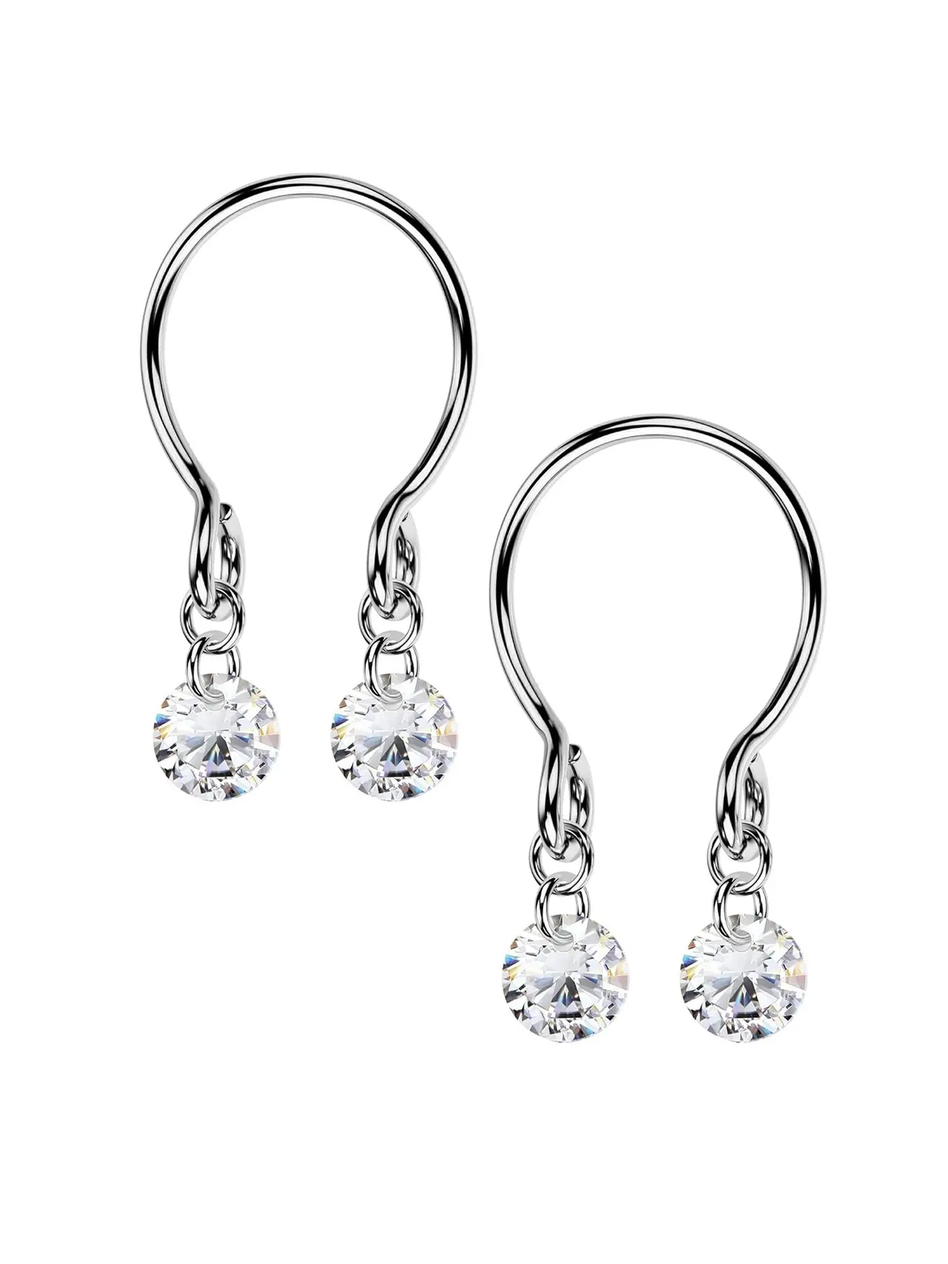 2PCS Non Piercing Nipple Rings with Dangling Charms, Adjustable Stainless Steel Fake Nipple Jewelry for Women Men, Comfortable & Stylish Faux Piercing