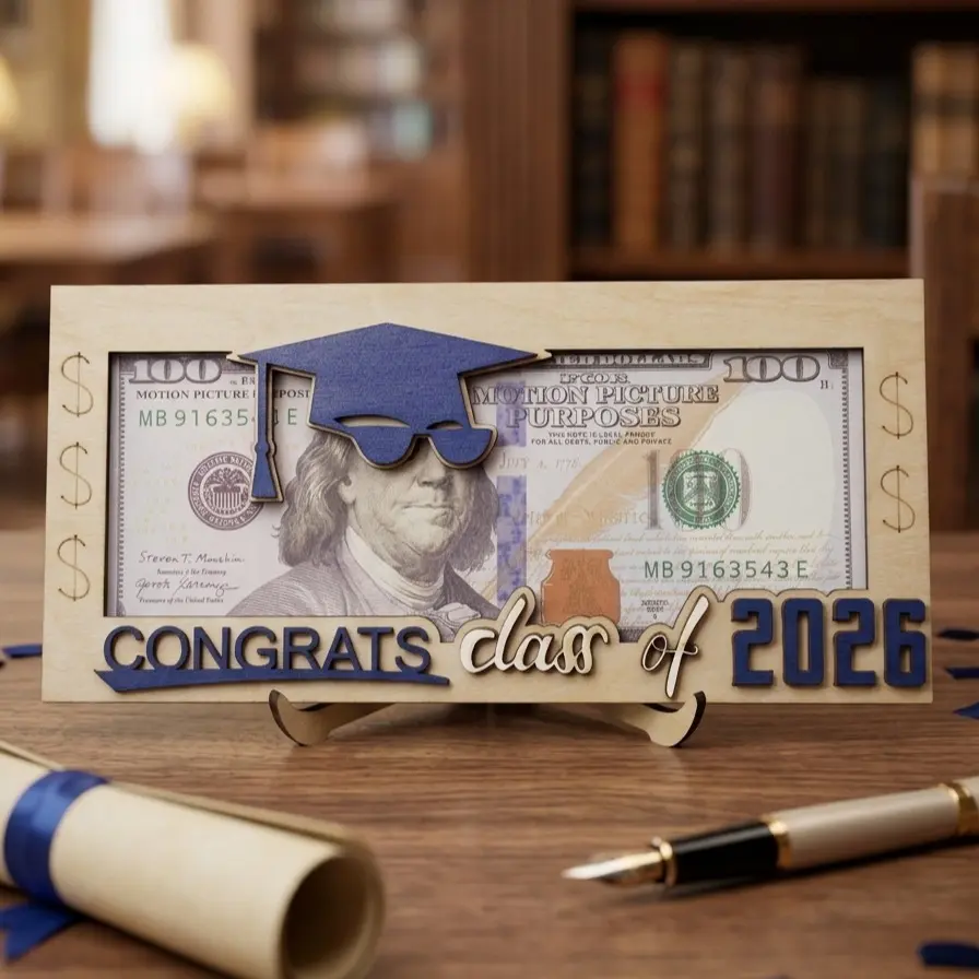 Graduation 2026 Money Holder, Wooden CashGift Box, Creative Money Gift Holder for Class of 2026,Happy Birthday Gift for Kids, Teens, Women & Men