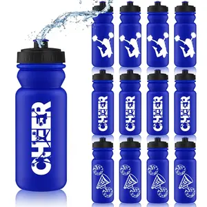 Nitial 12 Pack Dark Blue Cheerleading Water Bottles Bulk 20 oz Reusable Squeeze Sports Bottles with Pull Top Cap for Travel Gym Party Supplies Practical Gifts