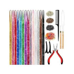 Hair Tinsel Kit (48 Inch,14 Colors, 3500 strands), Tinsel Hair Extensions with Tools, Heat Resistant Fairy Hair Tinsel Kit for Women Hair Accessories
