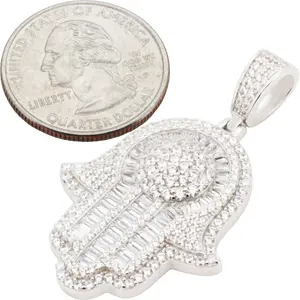 925 Sterling Silver AAA Cubic Zirconia Hamsa Hand Pendant