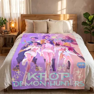 K-Pop Devil Hunter Anime Print Blanket, Soft and Comfortable Flannel Plush Blanket, Suitable for Home, Office, Camping, Sofa, Bed, Netflix Fan Gift,  It is an excellent gift for children, family and friends