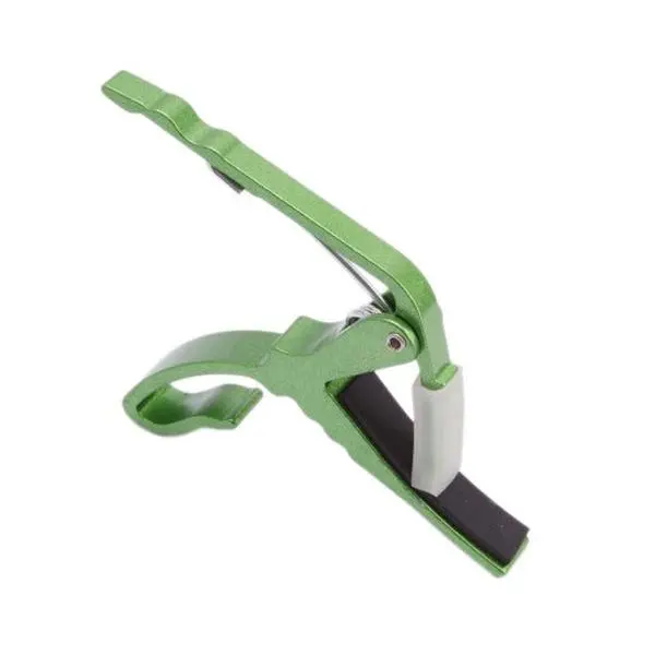 Lightweight Clamp Trigger Capo for Fretted Instruments - Tight Key Strings Hold, Quick Change Release, Fits Guitar, Ukulele, Banjo, Mandolin, Bass, Green, Aids Fingering