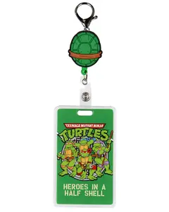 TMNT Rubber Shell Badge Reel Heroes In a Half Shell ID Badge Holder Retractable Lanyard with Lobster Claw Clasp