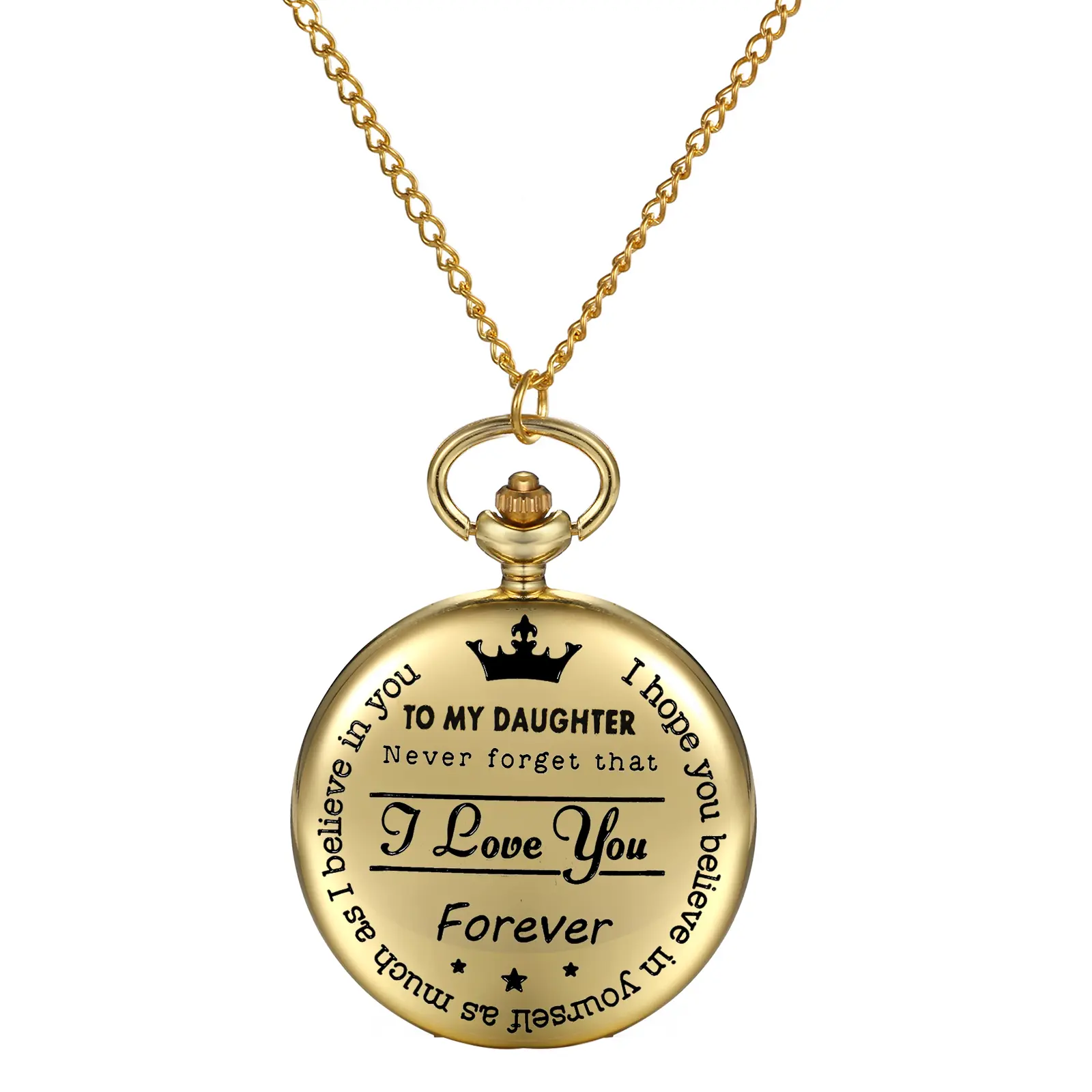 OIDEA Women's Vintage Gold-Plated Round Analog Quartz Pocket Watch, Casual Fashion Modern Watch with "TO MY DAUGHTER" Text Engraving, Removable Chain Pendant, Casual Watch, Fashion Watch summerwins,summerwins