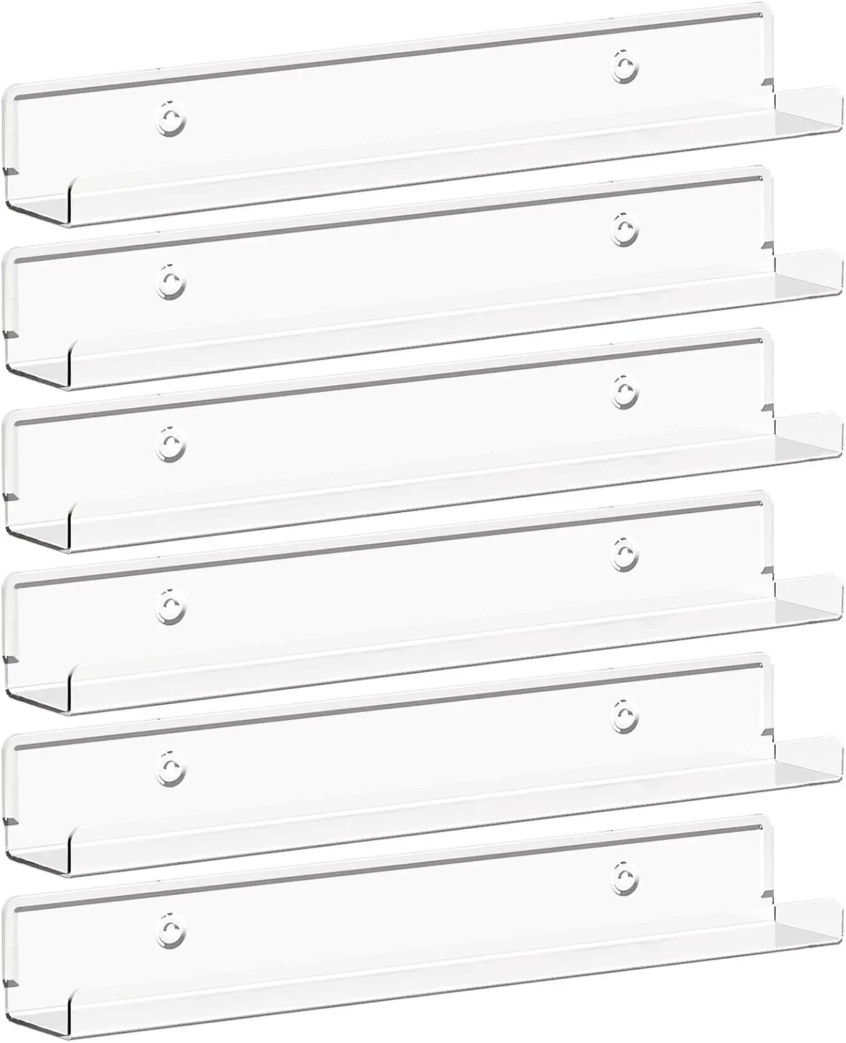 Narrow Floating Shelves for Vinyl Record 6 Pack, 12" Clear Wall Shelves for Nail Polish/Book/Picture/Makeup, Acrylic Wall Display Shelf Organizer for Bedroom, Living Room, Bathroom Decor