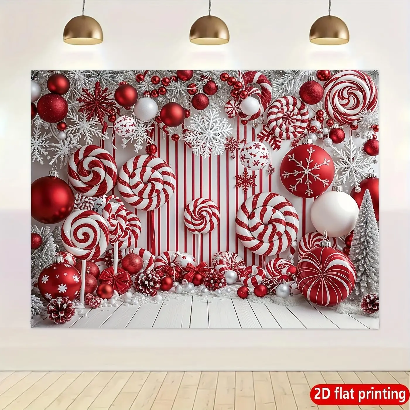 Durable Polyester Flat Banner - 1pc Decorative Christmas Wall Tapestry, Featuring Candy Cane, Bell Ball, Red-White Snowflake Vibrant Print, Ideal for Holiday Party, Baby Shower, Bonfire Ceremony Home Decor