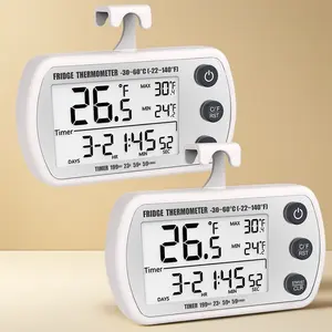 2-in-1 Fridge & Freezer Thermometer 2 Pack, Waterproof Digital Display with 2.25" Easy-Read Screen, Records Max/Min Temperature & Includes Timer Function (White)