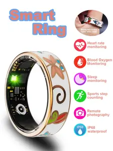 Lacquer Flower Luxury Smart Ring, Fitness Step Counter, Calorie Sleep Monitor, Heart Rate Tracker, Wireless USB Charging, All Seasons