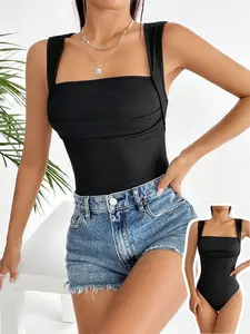 Women's Knitted Solid Color Jumpsuit, Vest Style One-Piece, Casual Slim-Fitting, Plain Pattern, Perfect for Daily Wear