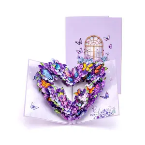 3D Heart Butterfly Flower Greeting Card, Handmade Pop-Up Card, Romantic Anniversary Card, Elegant Mother's Day Card, Includes Envelope