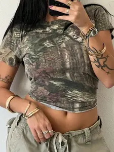 Women's Branch Print Short Sleeve T-Shirt, Casual Fashion Top, Comfortable Cotton Material, Perfect for Daily Wear