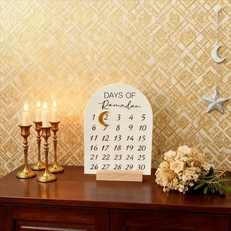 Acrylic Ramadan 30 Days Countdown Calendar with Arabic Date Islamic Eid al-Fitr Home Decor Festival Calendar