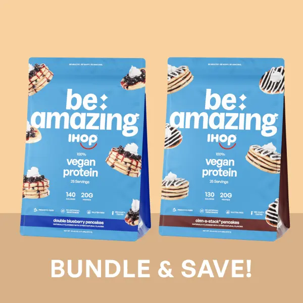 IHOP Vegan Protein Powder Bundle - Double Blueberry & Cinn-Stack Pancakes Flavors, Plant-Based, High-Protein, Low-Sugar, Gluten-Free, Non-Dairy, Prebiotic Fiber, Creamy, No Chalky Bite, for Baking & Low-Cal Shakes