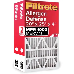 Filtrete Allergen Defense 20x25x4 AC Furnace Air Filter MPR 1000 MERV 11 2-Pack Fits Honeywell & AprilAire Electrostatic Cleaning