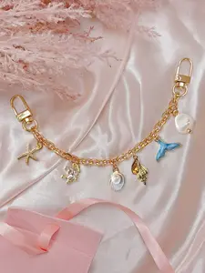 Sweet Vacation Ocean Style Blue Fishtail Bag Chain Purse Charms Pocket Chain Starfish Bag Charm Seashell Purse Chain Conch Rhinestone Turtle Handbag Chain Pearl Decor Bag Accessory Enamel Decorative Bag Chain Charm Bag Strap Extender Chain Replacement