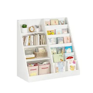 Kids Bookshelf and Toy Storage Organizer, Multifunctional 4 Tier Wooden Kids Book Shelf with Bookcase Display Stand in Kids Room Playroom Nursery for Kids, Children, Toddlers (White)