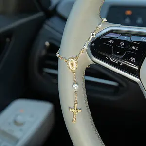 Fashion Simple Trendy Aesthetic Car Pendant Interior Hanging Decoration Alloy Material Cross Design Charm Vehicle Ornament, 1pc Single Piece Stylish Auto Accessory