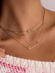 Diamond Paperclip Titanium Steel Necklace, Luxury Lockbone Chain, Love Lockbone Chain, Non-Tarnish Stainless Steel Jewelry, Hypoallergenic