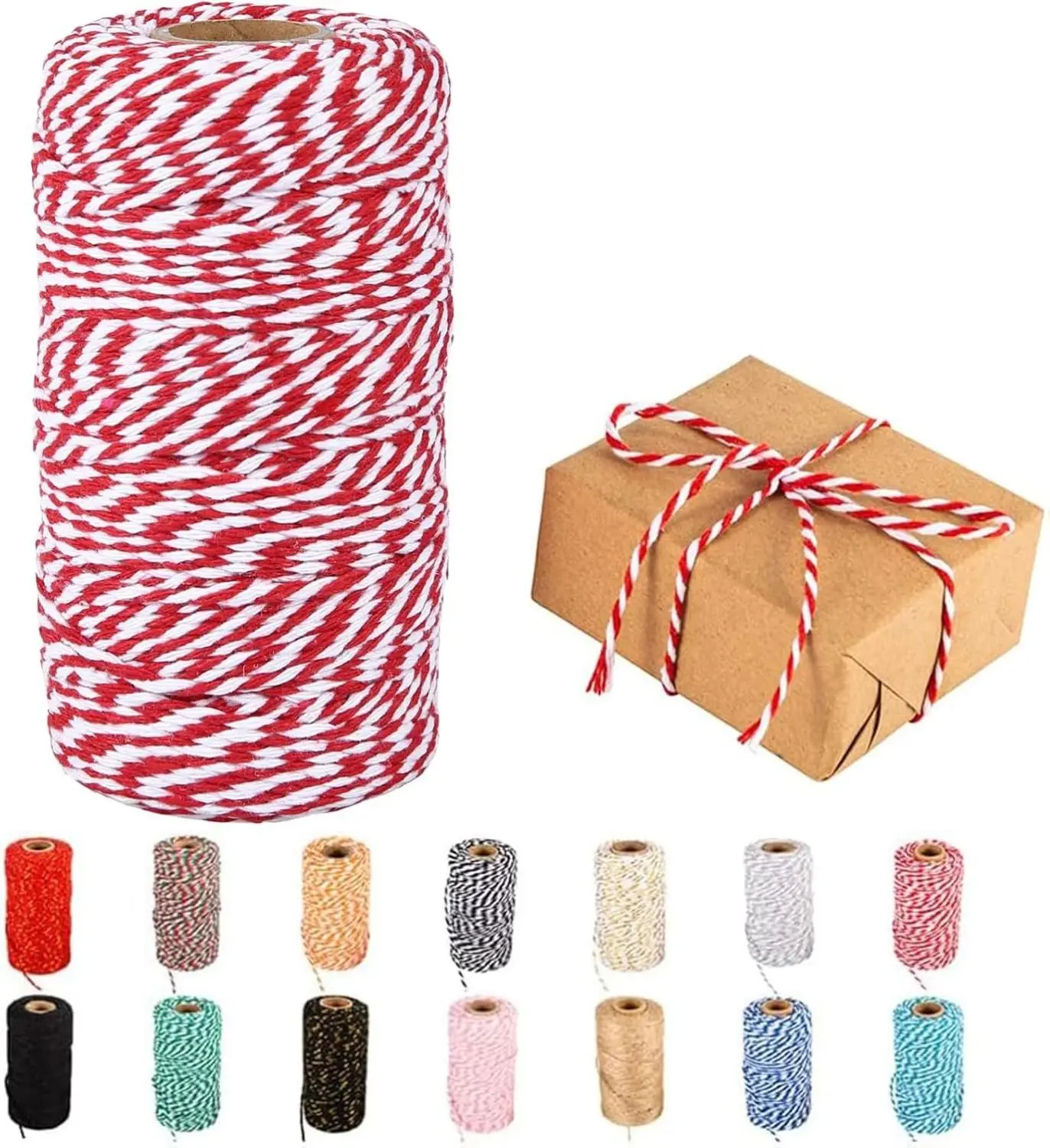 Cotton Twine, 328 Feet Red & White - Craft & Wedding Decor, Butchers & Christmas Wrapping String