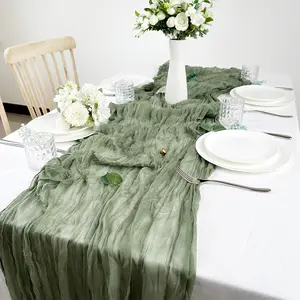 Cheesecloth Table Runner 10ft Gauze Boho Rustic Cheese Cloths Sage Green Table Runner for Bridal Shower Decorations, Tea Party Decorations, Wedding Easter Summer Party Supplies