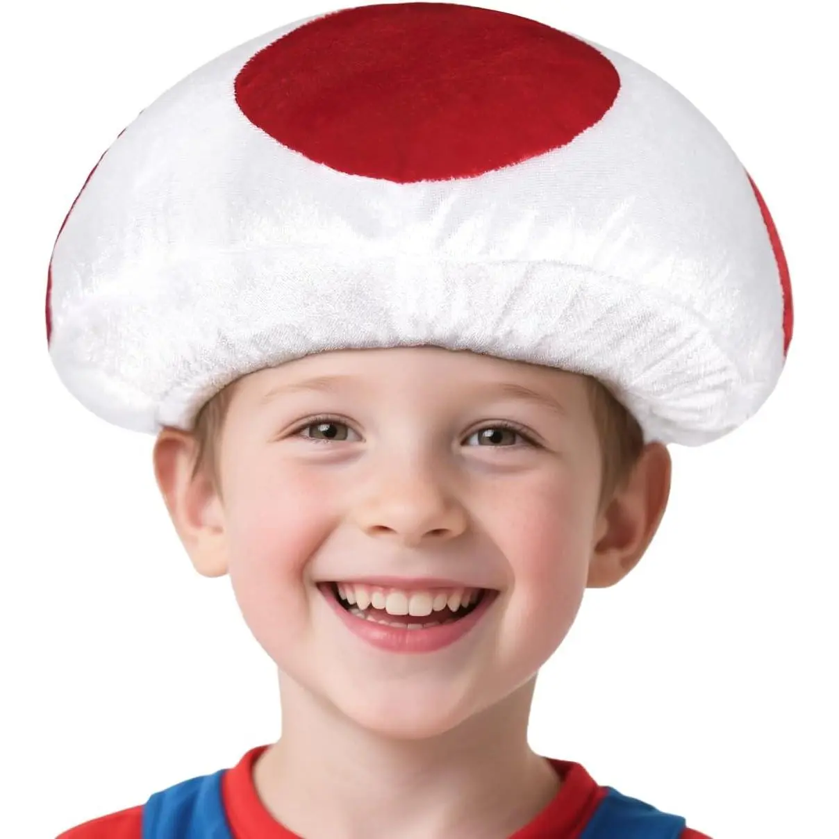 Kids Red White Spotted Mushroom Hat - 3D Mushroom Shank, Breathable Inner Band, 1-Size Anime Cosplay Toad Costume Halloween Party Headwear, One Size