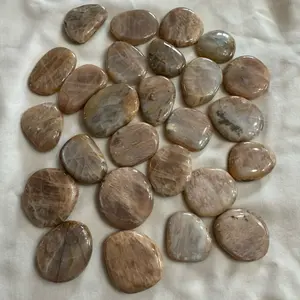 Peach Moonstone Crystal Smooth Stone Flat Round Montana Golden Plated Crystal Gemstone Pendant Moissanite Chain