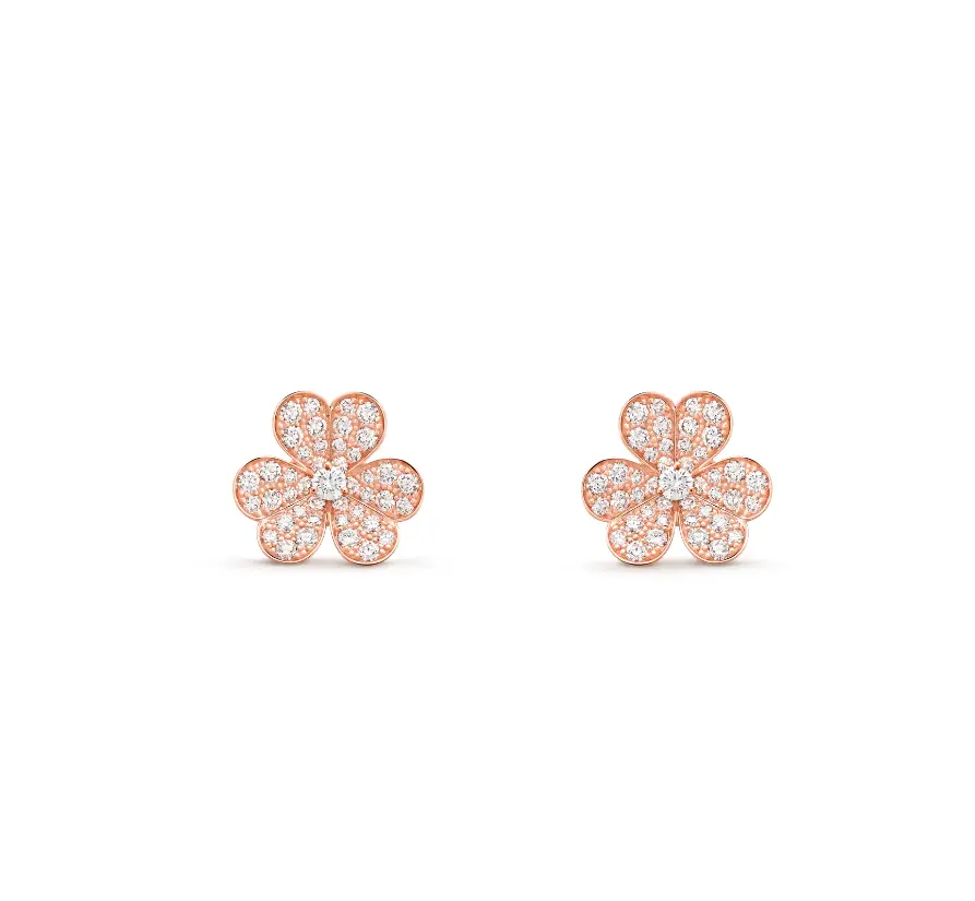 Pre-owned Van Cleef & Arpels Frivole earrings, small model, 18K rose gold, round diamonds, full set