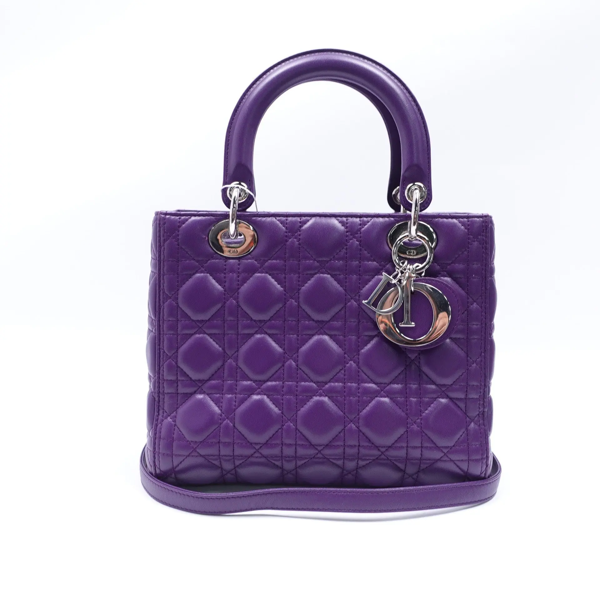 Pre-owned Dior lambskin Top Handle Bag Lady Purple Cannage T10422078