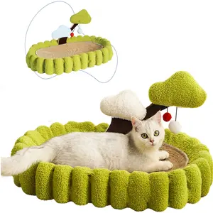 Large Space Tree Cat scratching board, Hand Woven Sisal Cat scratching Bed, Green Small Tree Design scratching Post and Lounge, durable Furniture Protector, Indoor Cat Green 25.6 Inch with non-slip base for sleeping and scratching