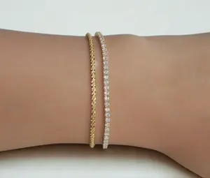 2mm CZ Tennis Bracelet – Dainty Gold or Silver | 18K Plated Sterling Silver, Stackable Luxury Gift Jewelry