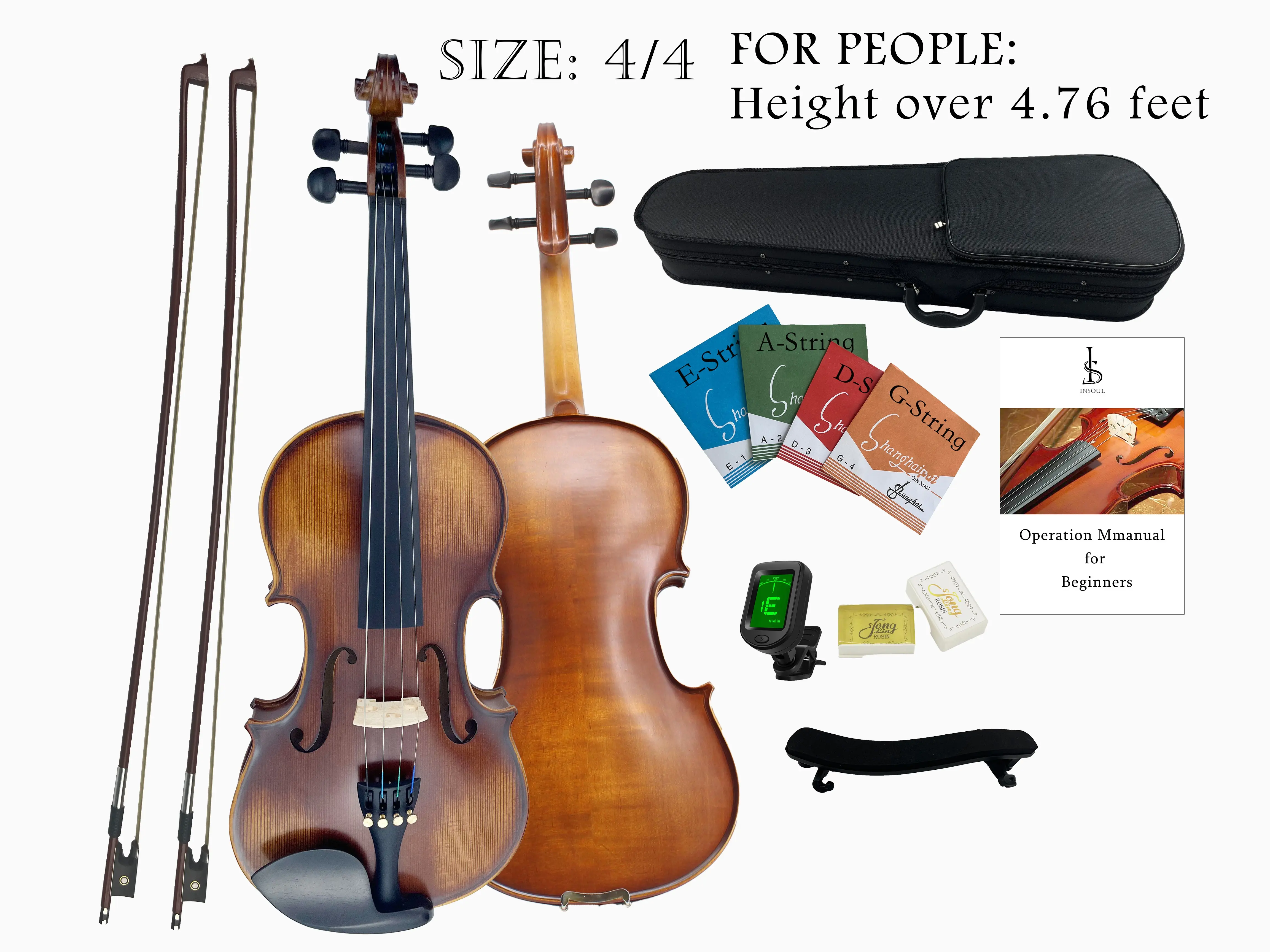 Insoul Professional Student Violin 4/4 Full Size Set, Violin for Beginners,Acoustic Violin Solid Wood Fiddle, Beginner Kit For Student