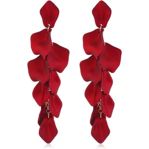 Long  Rose Petal Earrings Floral Flower Tassel Earrings Dangle Earrings  Rose Flower Long Tassel Sexy Leaves Floral Drop Earrings Bohemian Petal Flower Statement Earrings