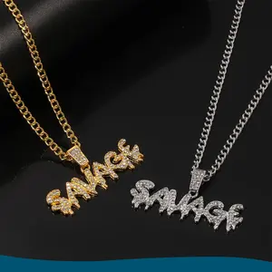 Fashion SAKVAKGE Letter Hip Hop Link Chain Necklace with CZ Diamond Pendant Necklace Accessories