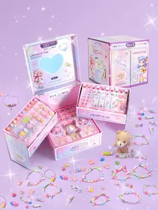 Treasurer Girl DIY Bead Jewelry Making Kit, Cute Bear Bow Hair Clip Accessories, Family Parent-Child Friend Birthday Party Gift Box Set