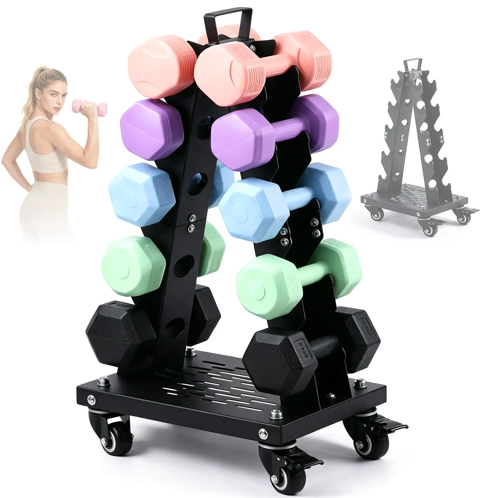 5-Tier Dumbbell Rack Stand Only, Weight Rack for Home Gym Storage Stand for Weights Metal Weight Stand Dumbbell Holder (Dumbells not Included)