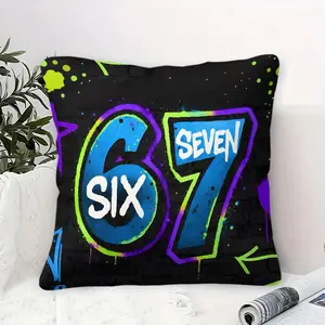 Graffiti 67 Style Throw Pillow, Hip-Hop Street Art Cushion, Bold Urban Spray Paint Accent Pillow for Teens & Gamers, Soft Plush Pillow for Bedroom & Game Room, Gamer Room Decor for Sofa & Bed